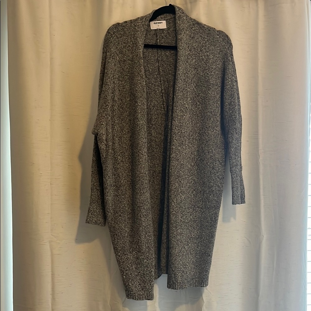 Gray Long Open-Front Cardigan